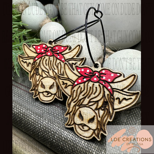 Red & White Polka Dot Highland Cows with Black Hoops