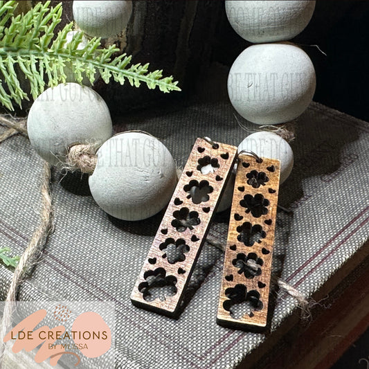 Wood Rectangle Clover earrings